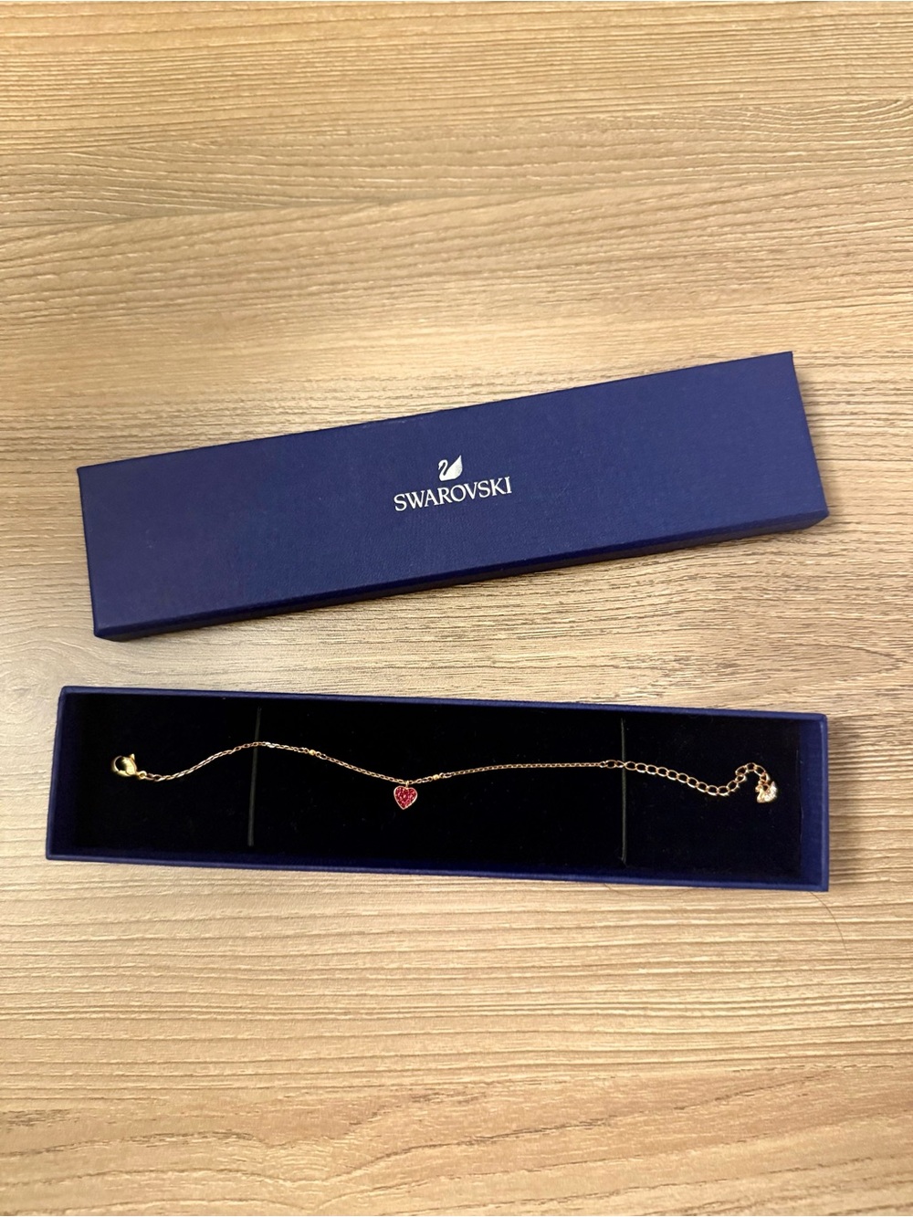 Swarovski Rose Gold Chain Bracelet with Red Heart Crystal